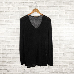 HARARI V-Neck Blouse Mesh Fishnet Black Medium Made in USA